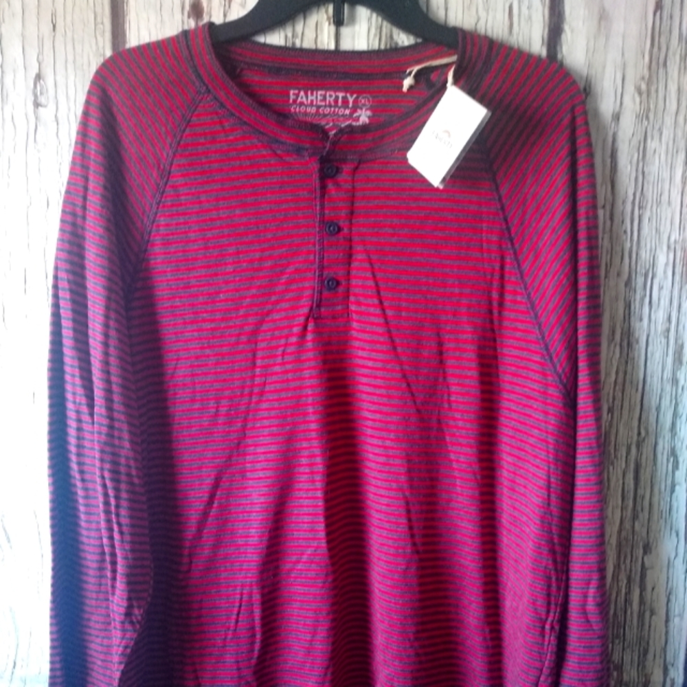 Faherty Men's Size XL Cumberland Striped Cloud Long Sleeve Henley Shirt